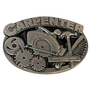 Carpenter Belt Buckle Metal Silver Tone 3.5 Inch Tools